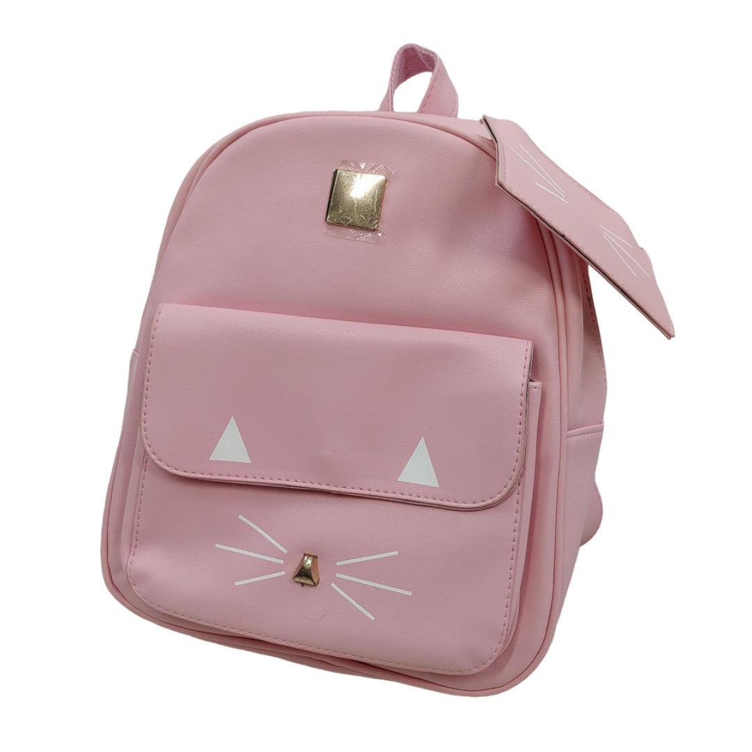 Kawaii Pink Cat Face Mini Backpack PU Leather Cute Kitty Bag with Ears Whiskers